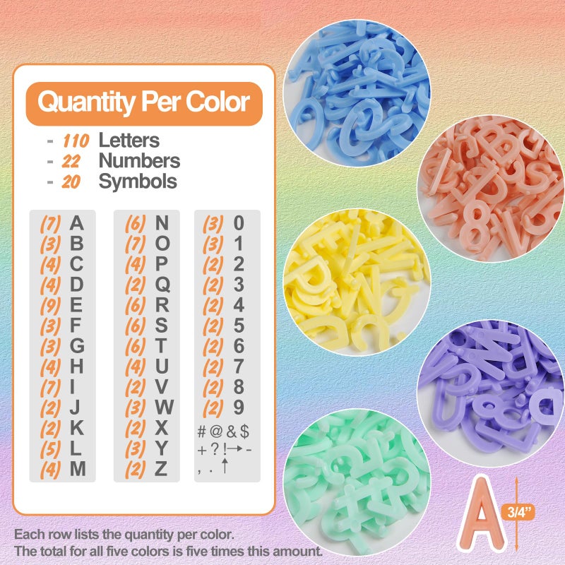 Big Role Letter Board Letters Only, 3/4 Inch Colored Plastic Letters for Felt Letter Board Sign (760 Characters in 5 Colors) in Organizer, Multicolor Pre-cut Letterboard Letters for Changeable Message Board - Image 4